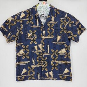 Vintage Kalaheo Shirt Mens Large Hawaiian Button Up Boats Floral AOP Tiki Ki